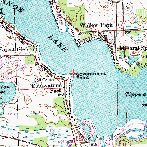 Topographic Map of Government Point, IN