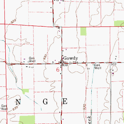 Topographic Map of Gowdy, IN