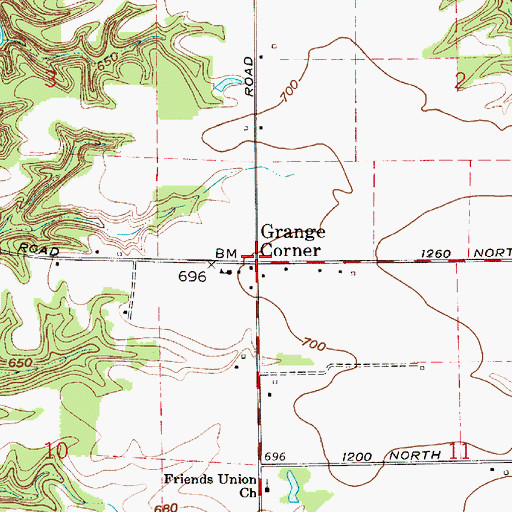Topographic Map of Grange Corner, IN