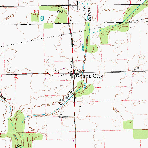Topographic Map of Grant City, IN