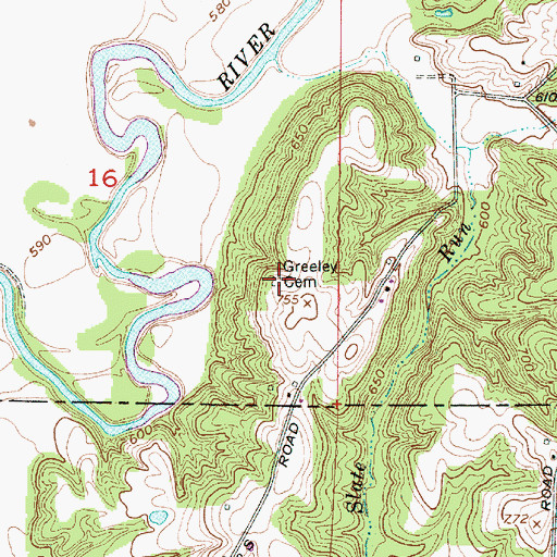 Topographic Map of Greeley Cemetery, IN