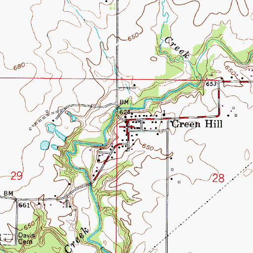 Topographic Map of Green Hill, IN