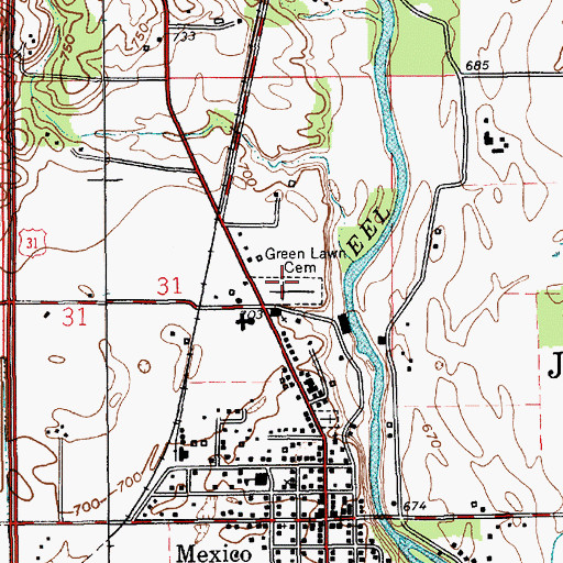 Topographic Map of Old German Baptist Cemetery, IN