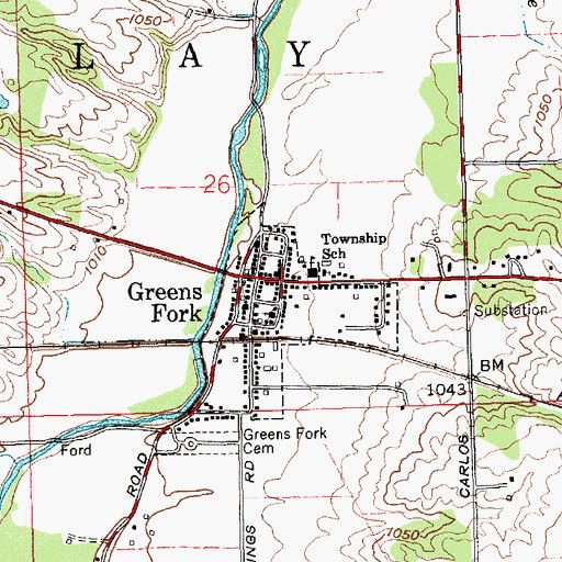 Topographic Map of Greens Fork, IN