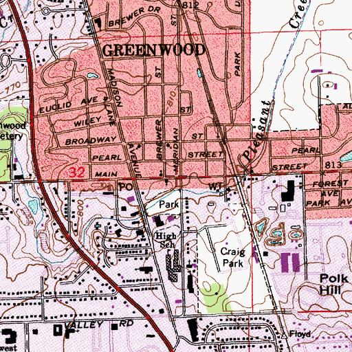 Topographic Map of Greenwood, IN