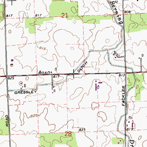Topographic Map of Gressley Ditch, IN