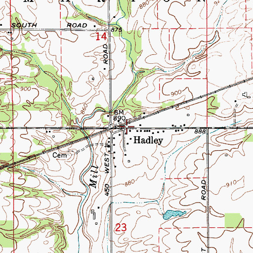 Topographic Map of Hadley, IN
