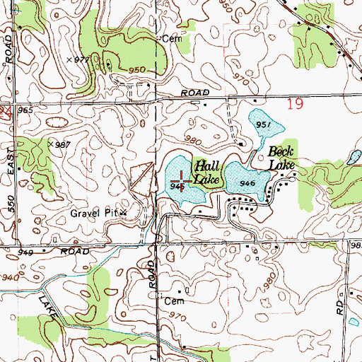 Topographic Map of Hall Lake, IN