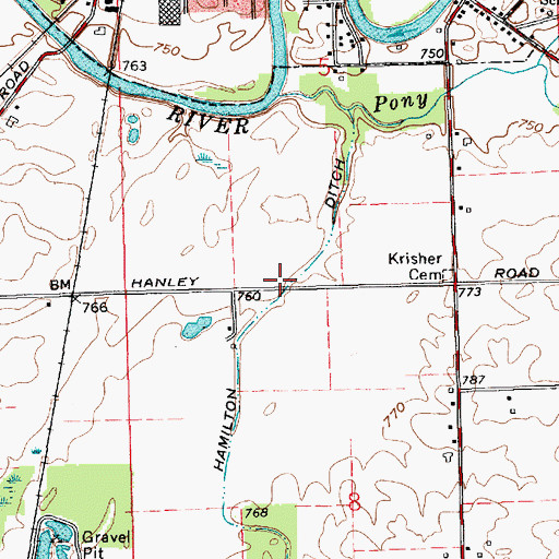 Topographic Map of Hamilton Ditch, IN