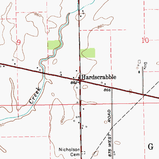 Topographic Map of Hardscrabble, IN
