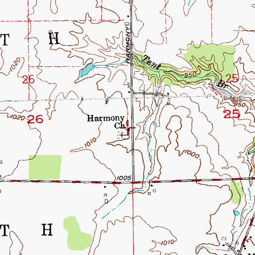 Topographic Map of Harmony Church, IN