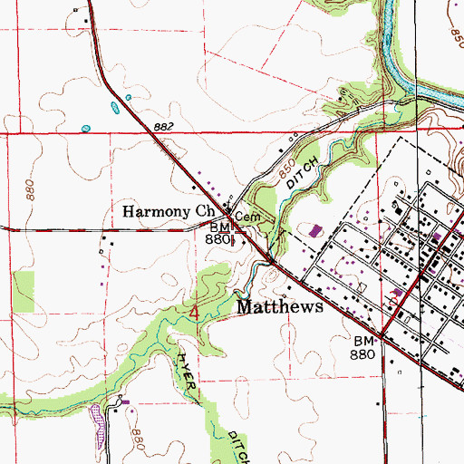Topographic Map of Harmony Church, IN
