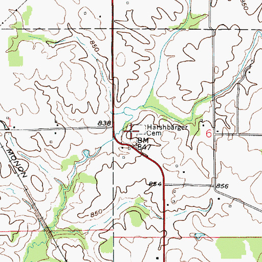 Topographic Map of Harshbarger Cemetery, IN