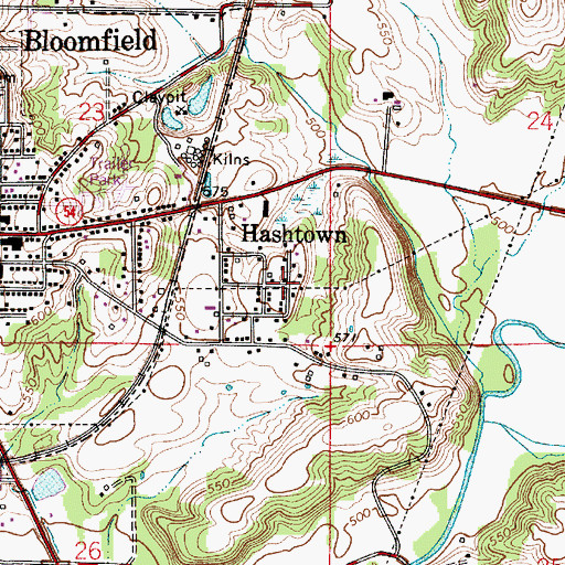 Topographic Map of Hashtown, IN