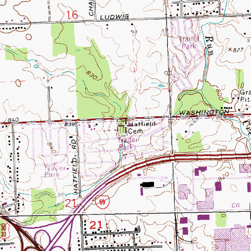 Topographic Map of Hatfield Cemetery, IN