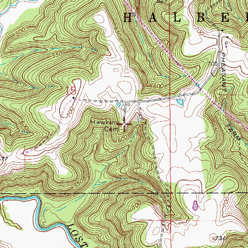 Topographic Map of Hawkins Cemetery, IN