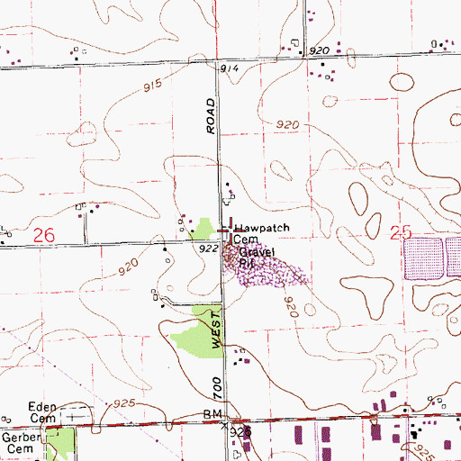 Topographic Map of Hawpatch Cemetery, IN