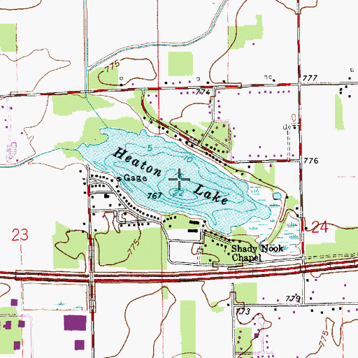 Topographic Map of Heaton Lake, IN
