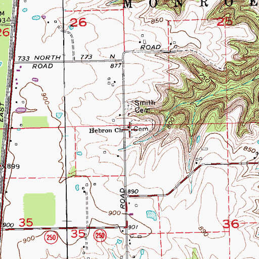 Topographic Map of Hebron Church Cemetery, IN