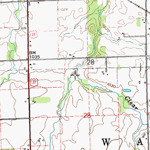 Topographic Map of Hickory Creek, IN