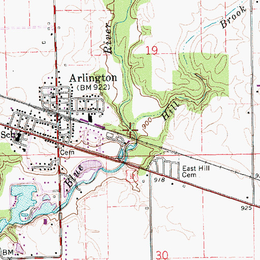 Topographic Map of Hill Brook, IN