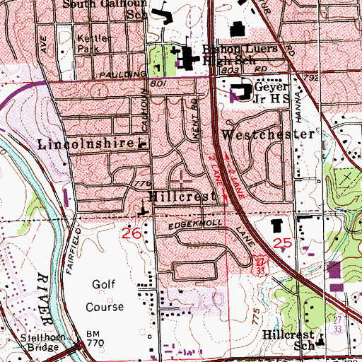 Topographic Map of Hillcrest, IN