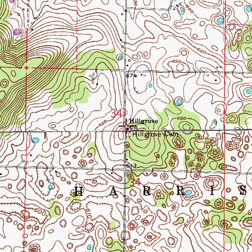 Topographic Map of Hillgrove Church, IN