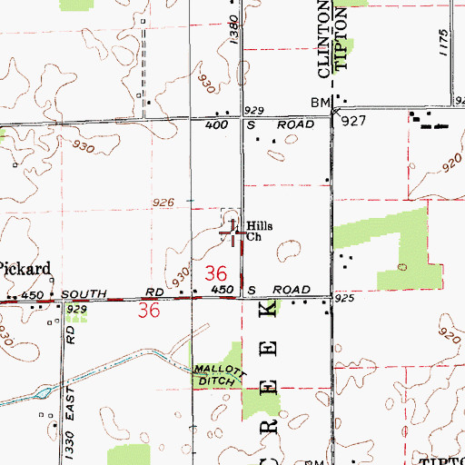 Topographic Map of Hills Church, IN
