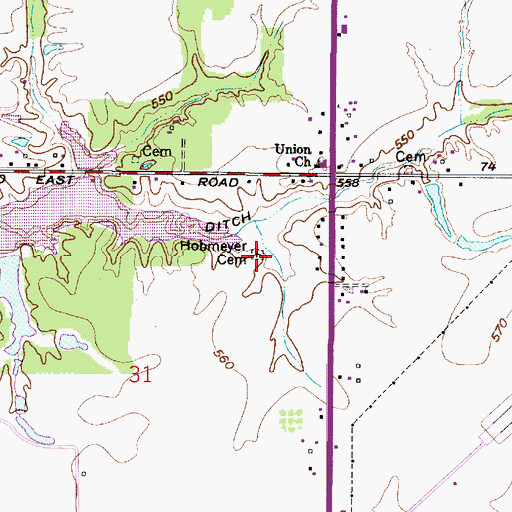 Topographic Map of Hobmeyer Cemetery, IN