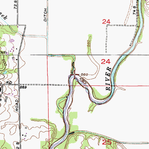 Topographic Map of Hog Creek, IN