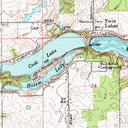 Topographic Map of Holem Lake, IN