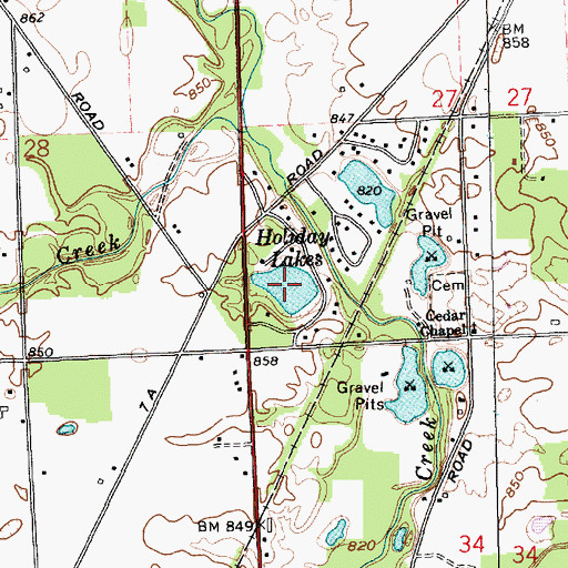 Topographic Map of Holiday Lakes, IN