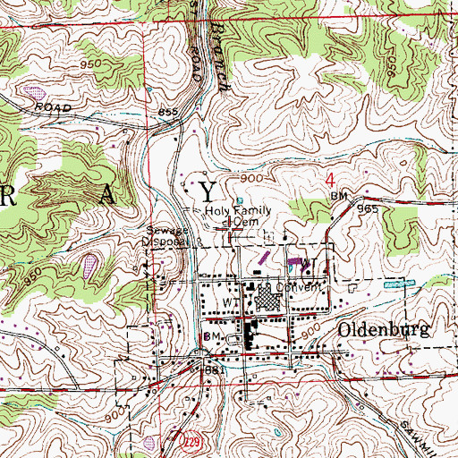Topographic Map of Holy Family Cemetery, IN