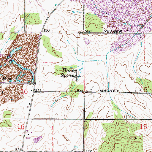 Topographic Map of Honey Spring, IN