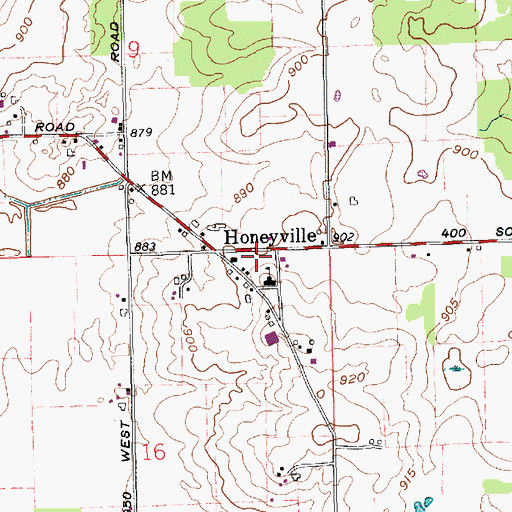 Topographic Map of Honeyville, IN