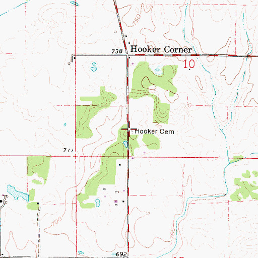 Topographic Map of Hooker Cemetery, IN