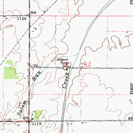 Topographic Map of Hoover Cemetery, IN