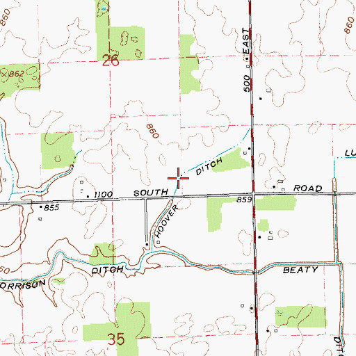 Topographic Map of Hoover Ditch, IN