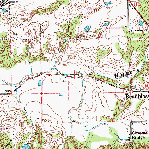 Topographic Map of Hoppers Branch, IN