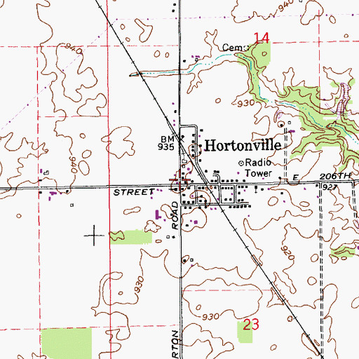 Topographic Map of Hortonville, IN