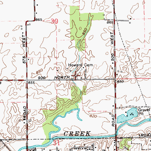 Topographic Map of Howard Cemetery, IN