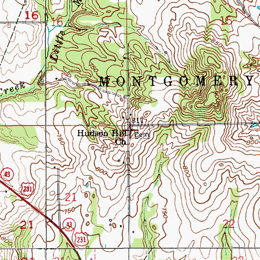 Topographic Map of Hudson Hill Church, IN