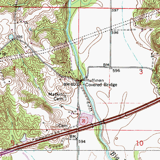 Topographic Map of Huffman Covered Bridge, IN