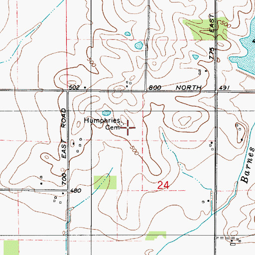 Topographic Map of Humphries Cemetery, IN