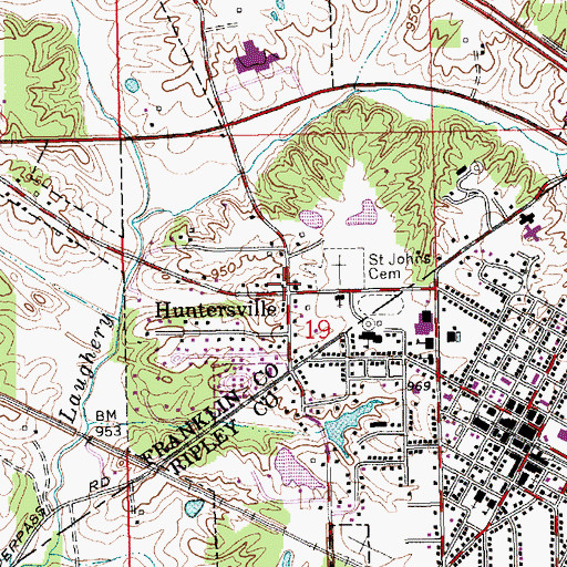 Topographic Map of Huntersville, IN