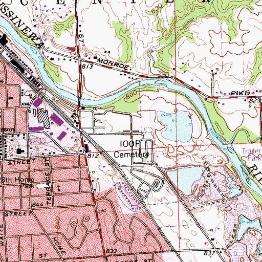 Topographic Map of Independent Order of Odd Fellows Cemetery, IN