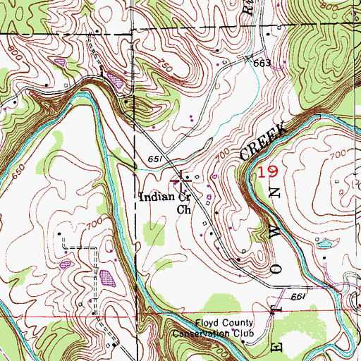 Topographic Map of Indian Creek Church, IN