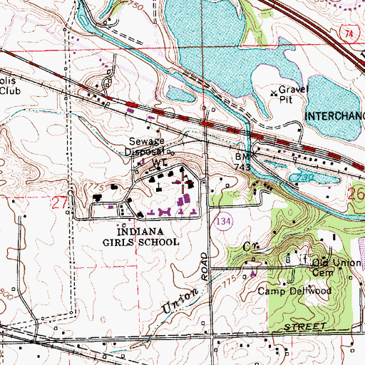 Topographic Map of Eliza Hendricks School, IN