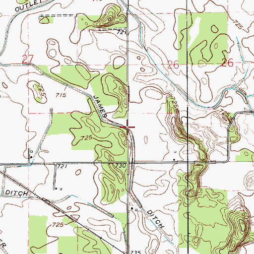 Topographic Map of James Ditch, IN