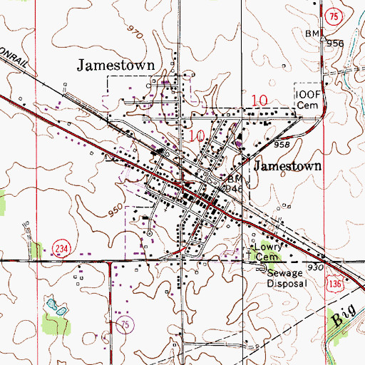 Topographic Map of Jamestown, IN